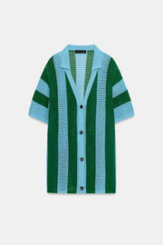 Veste à manches courtes en maille rayée