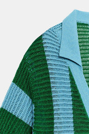 Veste à manches courtes en maille rayée