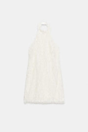 Robe mini en maille à franges