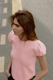 Top en maille à manches courtes bouffantes