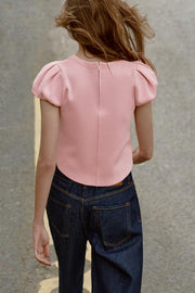 Top en maille à manches courtes bouffantes