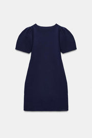 Robe courte en maille à manches bouffantes
