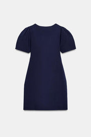 Robe courte en maille à manches bouffantes