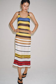 Robe longue en maille rayée