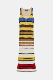 Robe longue en maille rayée