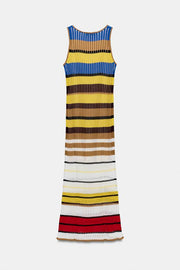Robe longue en maille rayée