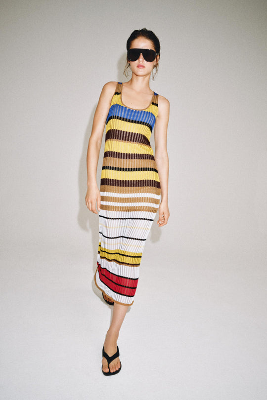 Robe longue en maille rayée