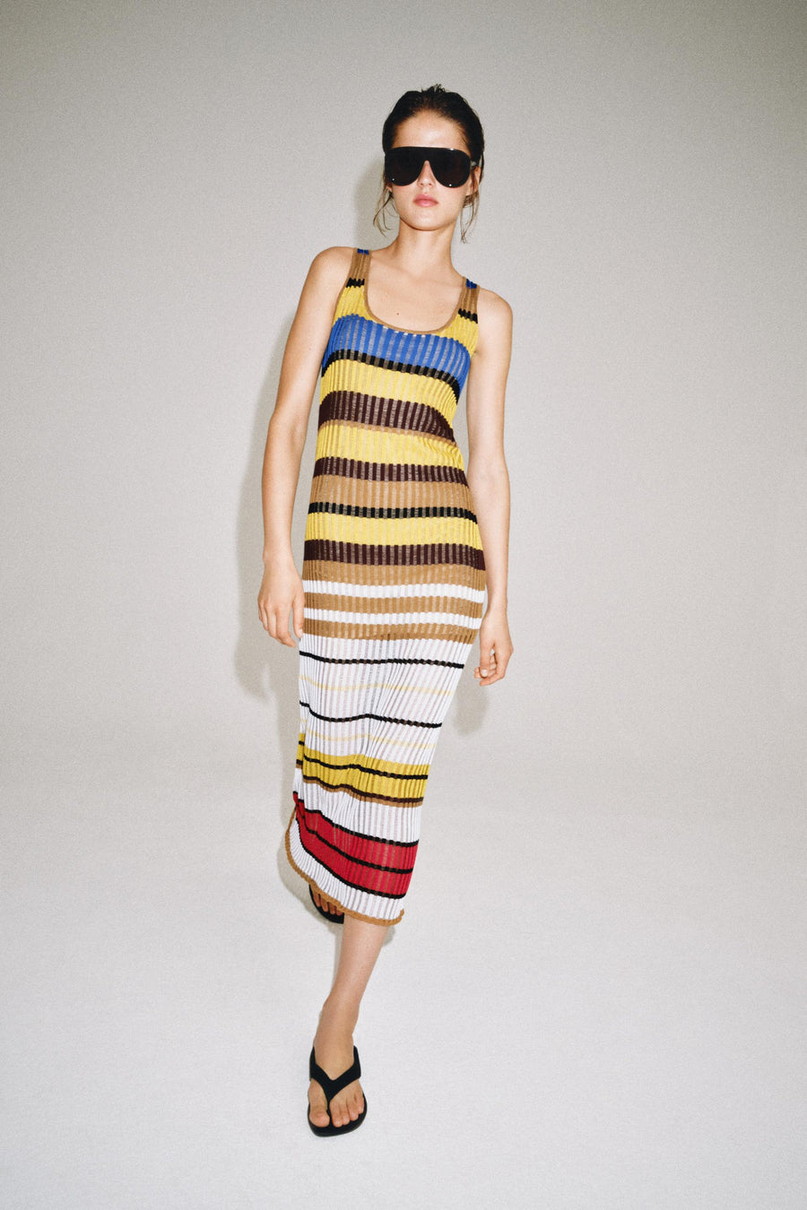 Robe longue en maille rayée