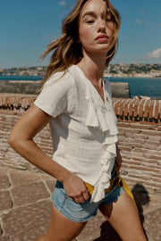 Veste en maille à volants à manches courtes