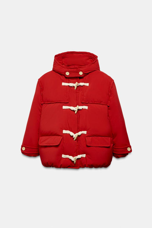Anorak à capuche 60 % duvet, 40 % plumes et brandebourgs