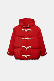 Anorak à capuche 60 % duvet, 40 % plumes et brandebourgs