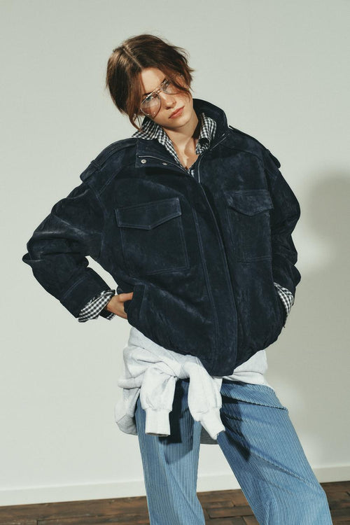 Blouson 100 % cuir suédé à poches