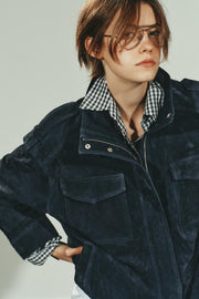 Blouson 100 % cuir suédé à poches
