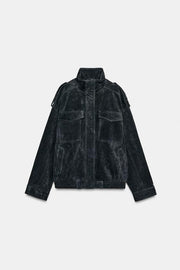 Blouson 100 % cuir suédé à poches