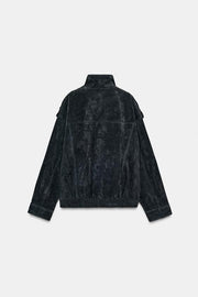 Blouson 100 % cuir suédé à poches