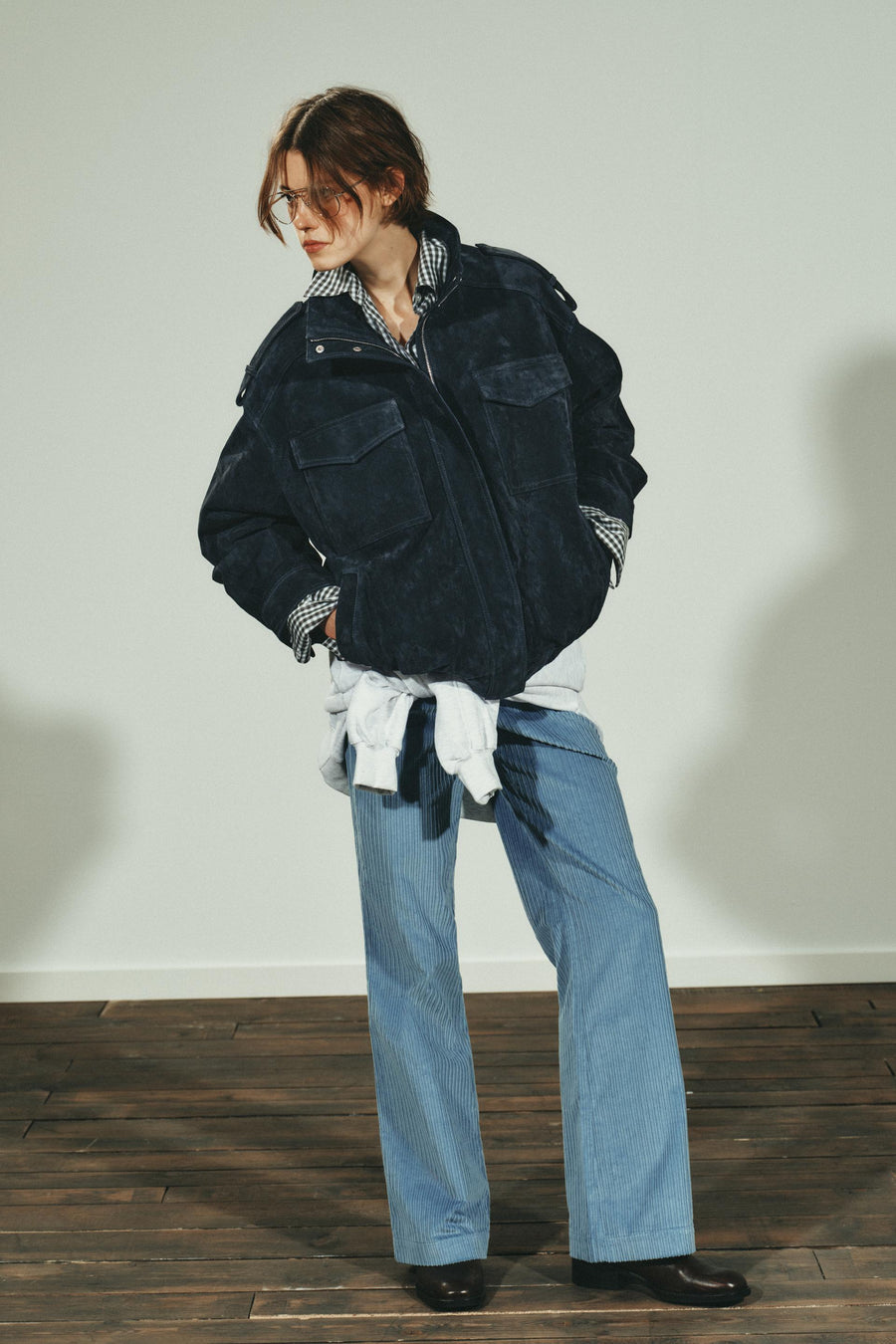 Blouson 100 % cuir suédé à poches