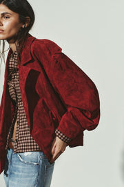 Blouson 100 % cuir suédé à passants
