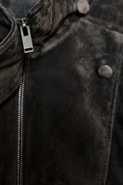 Blouson biker 100 % cuir suédé à boutons recouverts