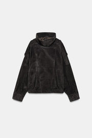 Blouson biker 100 % cuir suédé à boutons recouverts