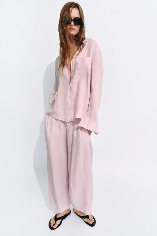 Pantalon coupe barrel 100 % lin ZW Collection
