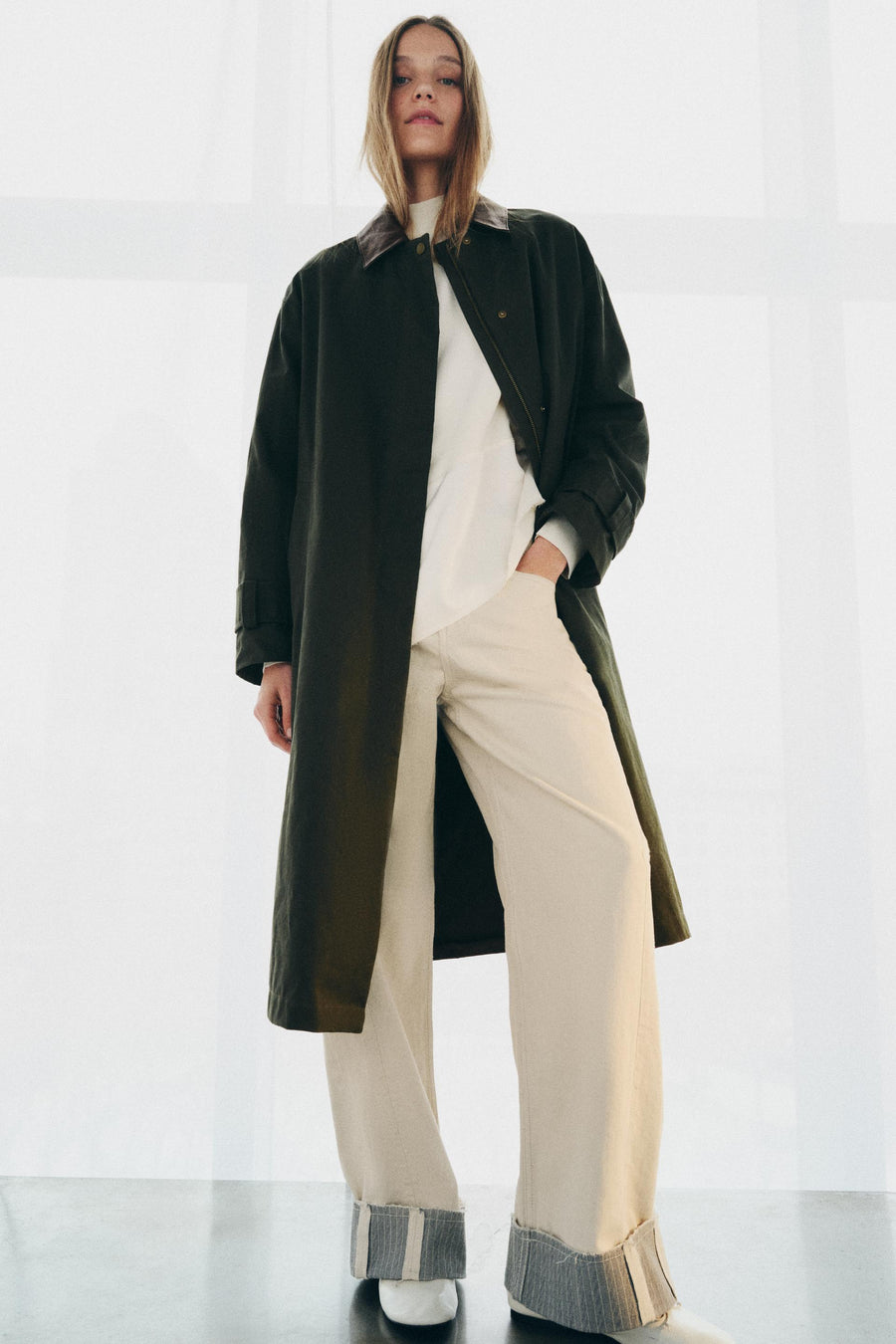 Trench col cuir contrasté ZW Collection