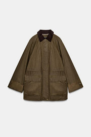 Veste cirée à col en velours côtelé ZW Collection