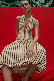Robe midi ballon à rayures