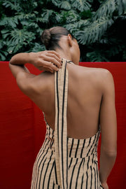 Robe midi ballon à rayures