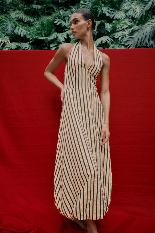 Robe midi ballon à rayures
