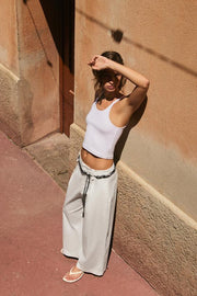 Pantalon en popeline à ceinture foulard