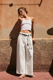 Pantalon en popeline à ceinture foulard