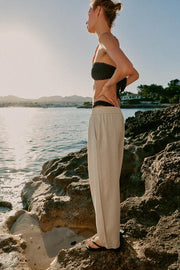 Pantalon coupe barrel en lin