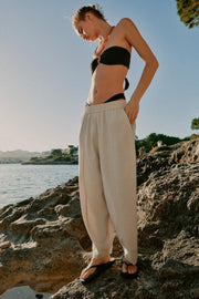Pantalon coupe barrel en lin