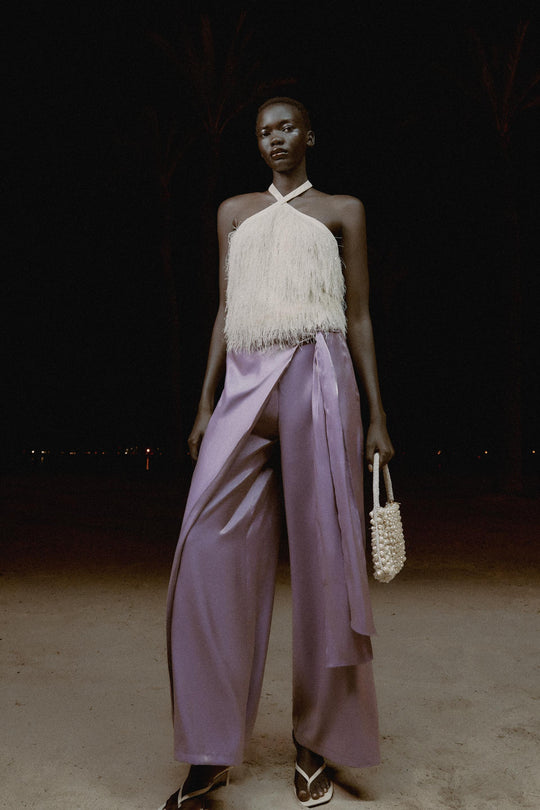 Pantalon paréo avec nœud effet brillant
