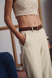 Pantalon-culotte en lin avec ceinture