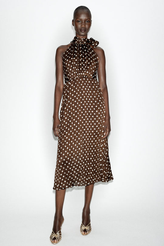 Robe midi à pois avec nœud