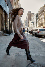 Jupe midi effet cuir avec ceinture