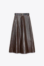 Jupe midi effet cuir avec ceinture