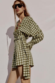 Veste à lien noué et carreaux vichy