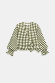 Veste à lien noué et carreaux vichy