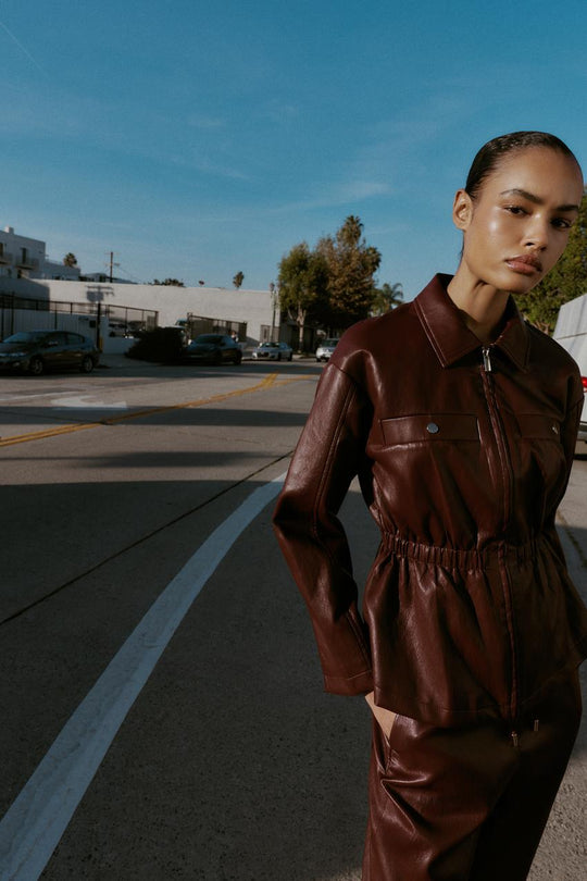 Veste effet cuir à taille élastique