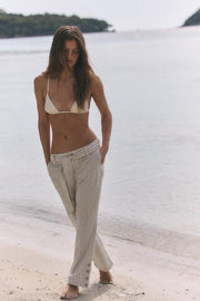 Pantalon en lin à rayures avec ceinture