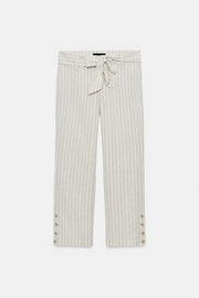 Pantalon en lin à rayures avec ceinture
