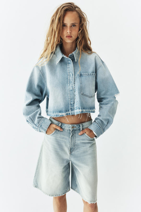 Bermuda baggy en denim TRF taille mi-haute
