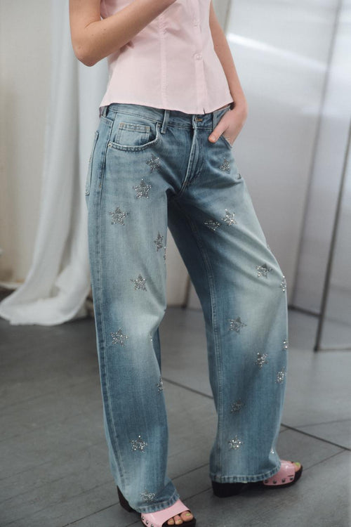 Jean TRF à jambe large strass taille basse