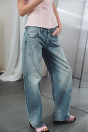 Jean TRF à jambe large strass taille basse