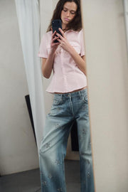 Jean TRF à jambe large strass taille basse