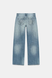 Jean TRF à jambe large strass taille basse