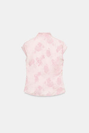Top satiné en jacquard à boutons
