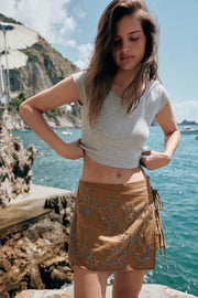 Jupe-culotte à lien noué et perles